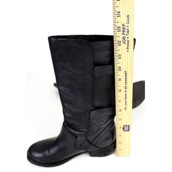 Trouve BLACK GENUINE LEATHER LOW HEEL PULL ON STRAP BUCKLE ROUND TOE BOOTS 6.5B - Picture 10 of 11